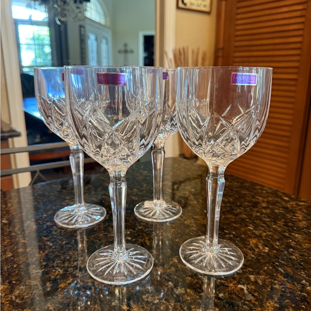 NWT Vintage Waterford Crystal Marquis Brookside Wine Glasses-Set of 4 in Box
